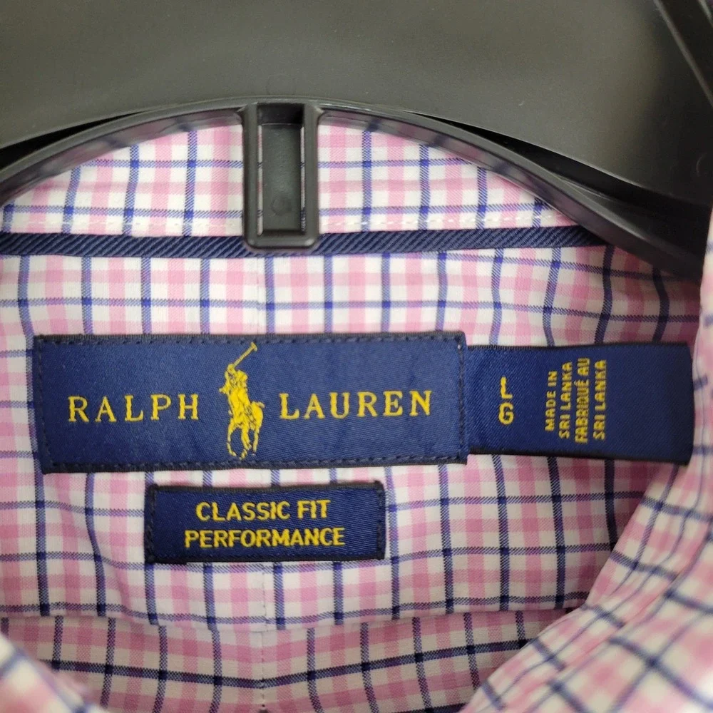 Polo Ralph Lauren Performance Shirt Pink Check Men's L Classic Fit Long Sleeve
